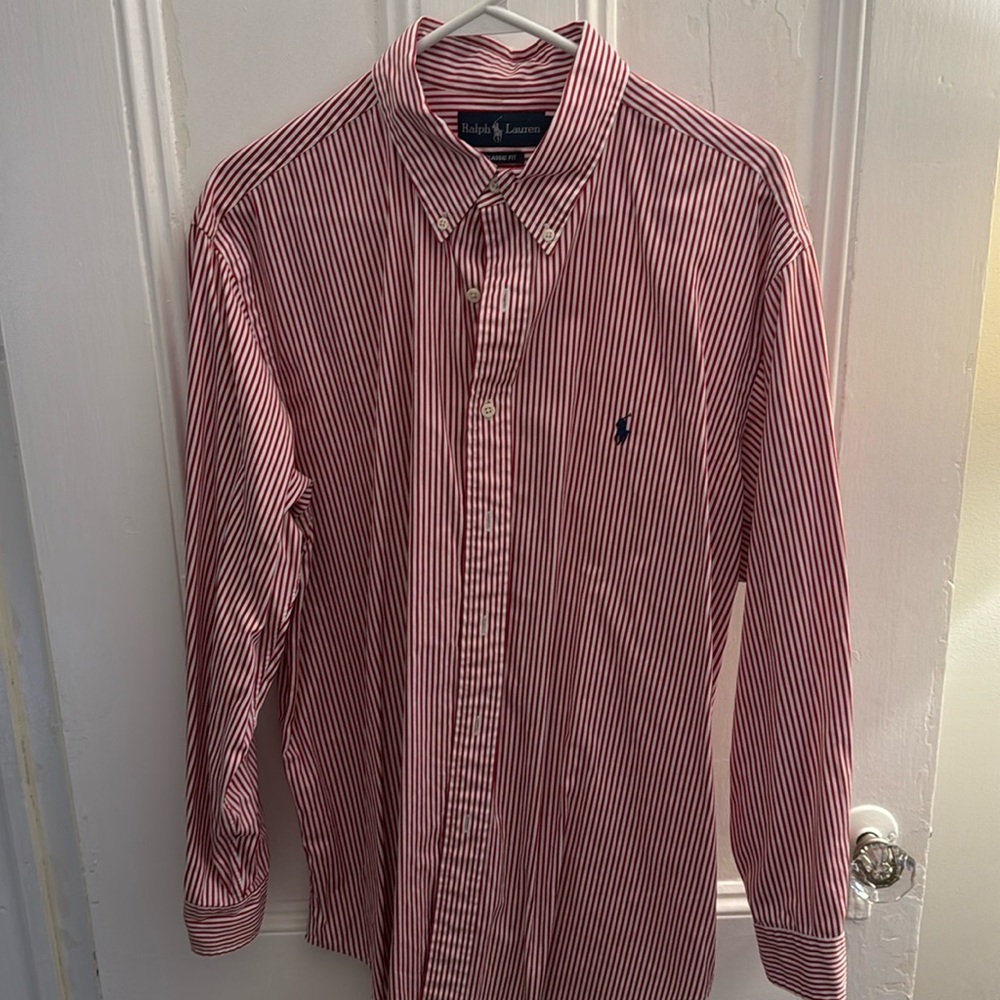 Men’s Ralph Lauren Dress Shirt L Red/White Stripe